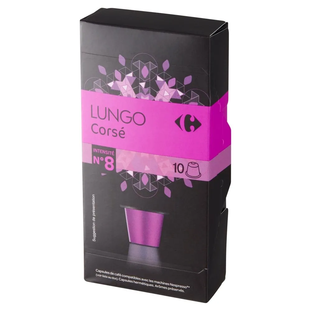 Carrefour Lungo Corsé Kapsułki kawy palonej mielonej 57 g (10 sztuk)