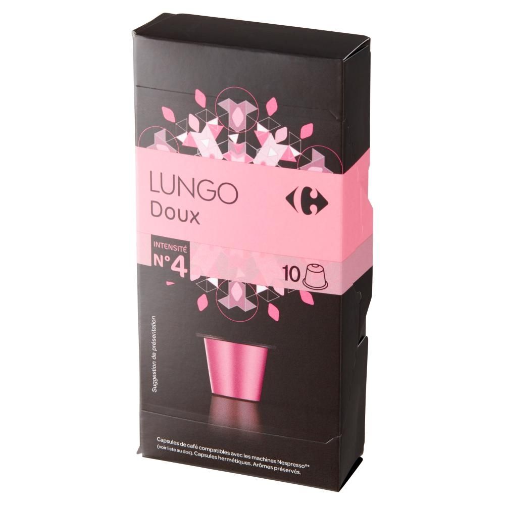 Carrefour Lungo Doux Kapsułki kawy palonej mielonej 57 g (10 sztuk)