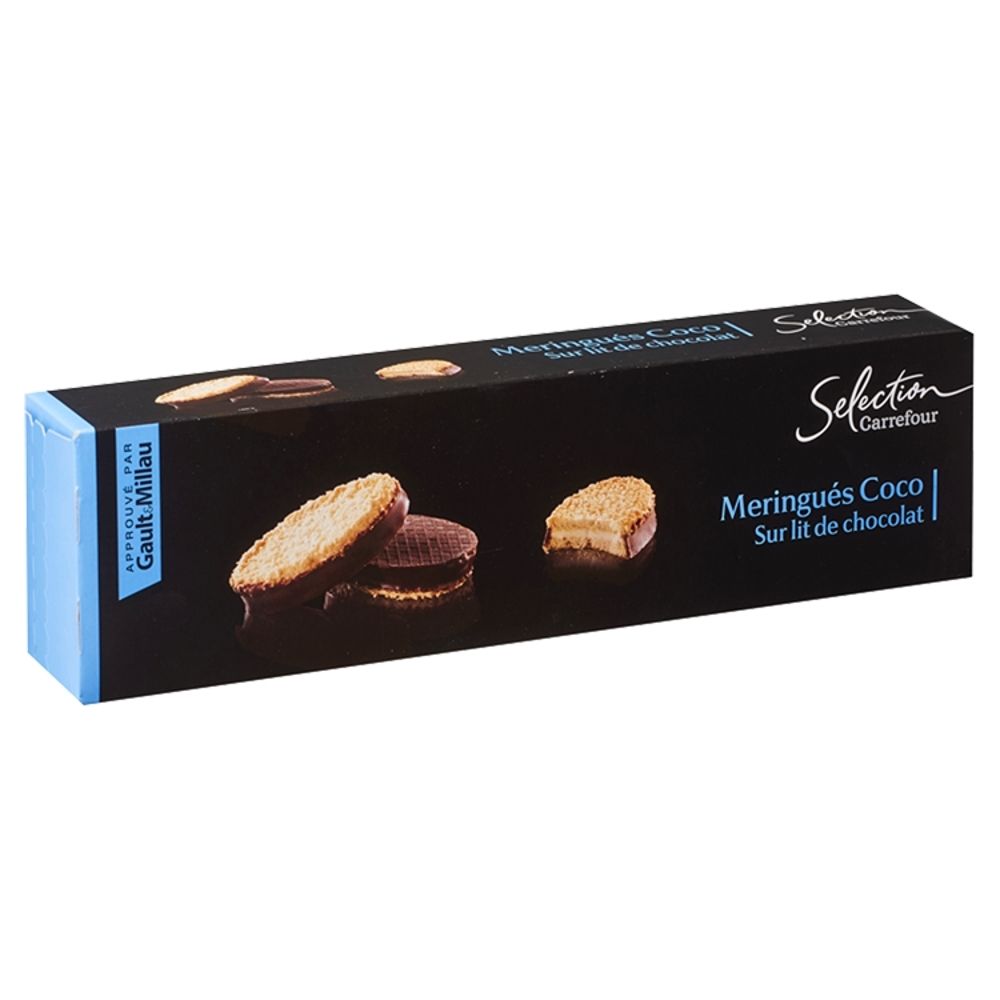 Carrefour Selection Ciastka bezowe pokryte czekoladą deserową i posypką kokosową 100 g