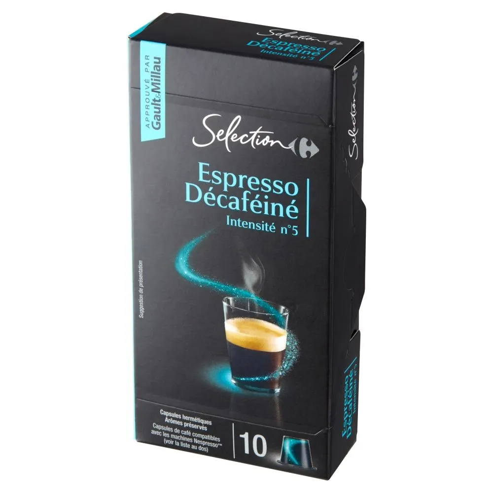Carrefour Selection Espresso Décaféiné Kapsułki bezkofeinowej kawy palonej mielonej 52 g (10 sztuk)