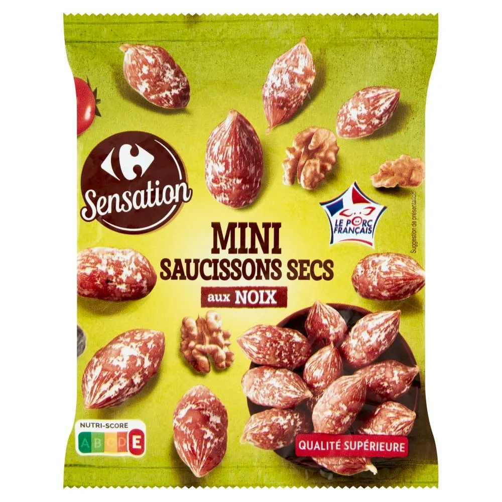 Carrefour Sensation Mini kiełbaski wieprzowe suszone z orzechami włoskimi 75 g