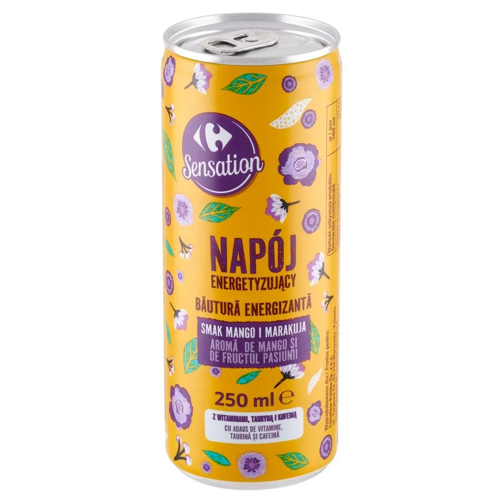 Carrefour Sensation Napój energetyzujący smak mango i marakuja 250 ml