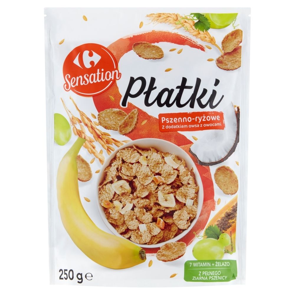 Carrefour Sensation Płatki pszenno-ryżowe z dodatkiem owsa z owocami 250 g