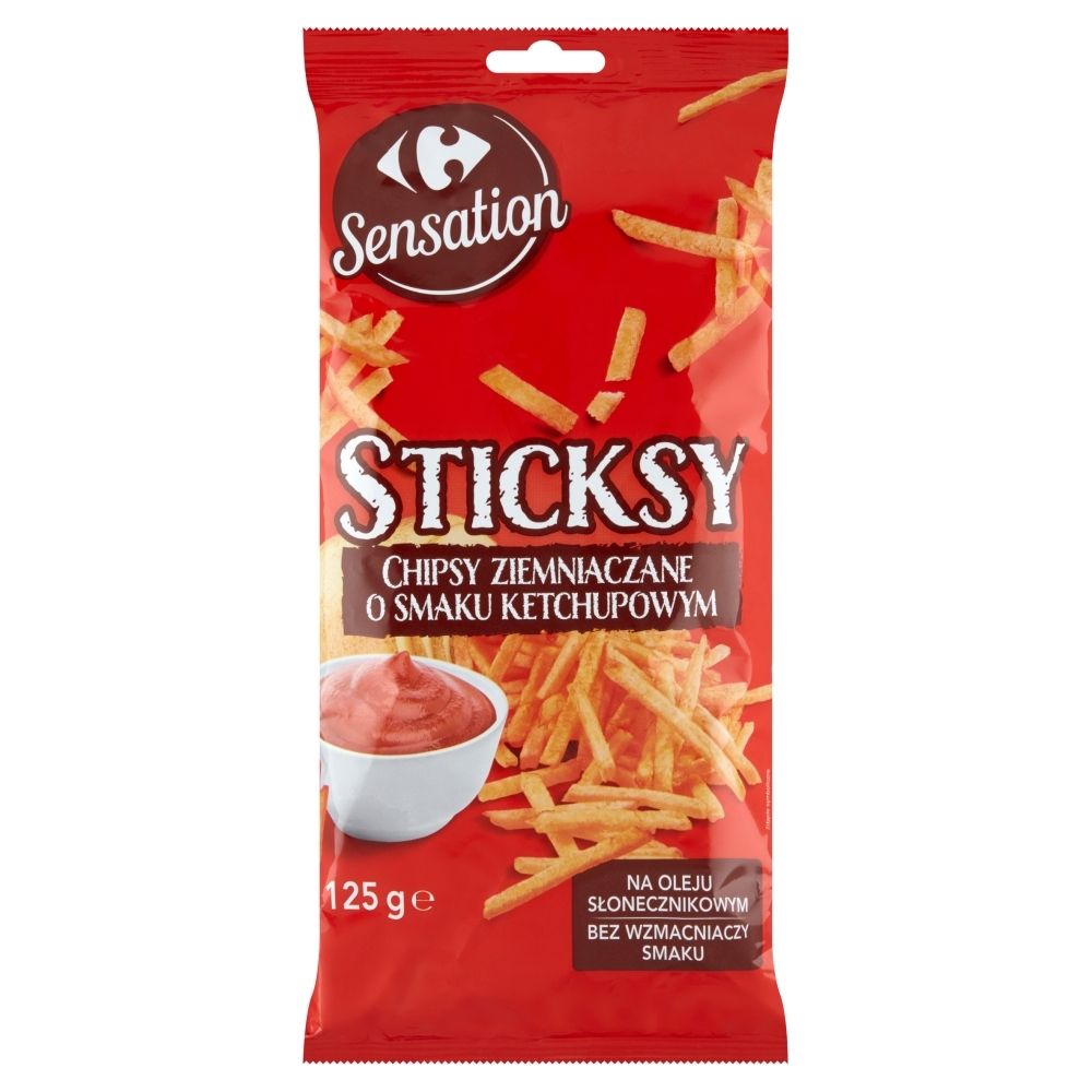Carrefour Sensation Sticksy chipsy ziemniaczane o smaku ketchupowym 125 g