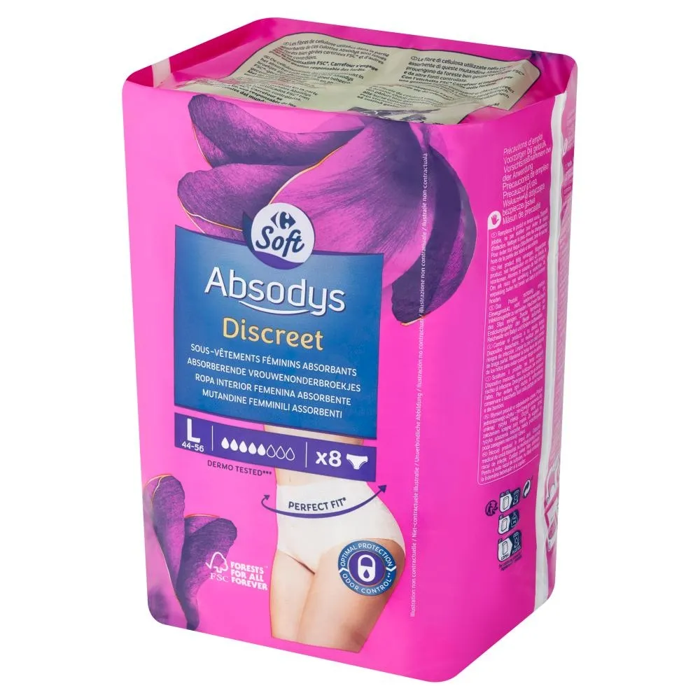 Carrefour Soft Damskie majtki typu pants na nietrzymanie moczu L 8 sztuk