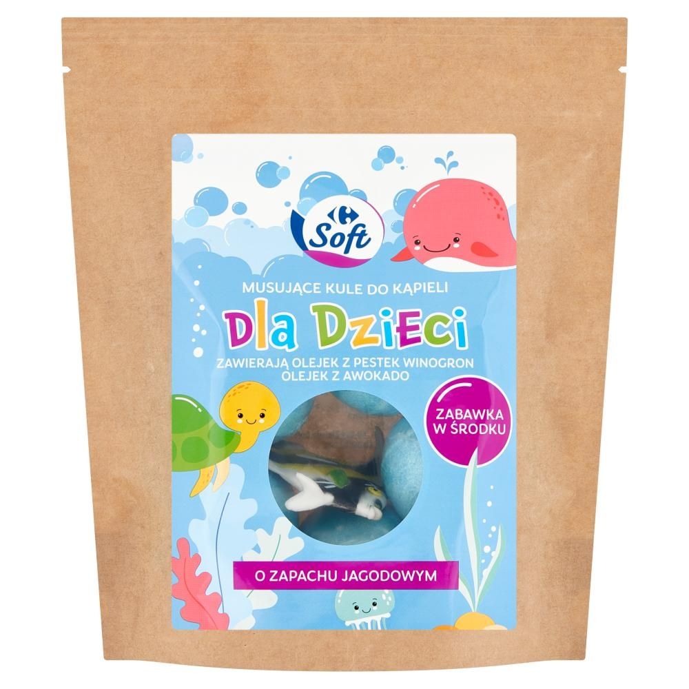 Carrefour Soft Musujące kule do kąpieli dla dzieci o zapachu jagodowym 250 g (5 szt. x 50 g)