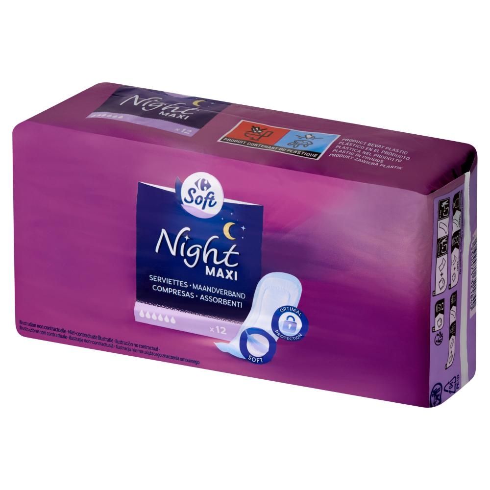 Carrefour Soft Night Maxi Podpaski na noc o zwiększonej grubości 12 sztuk