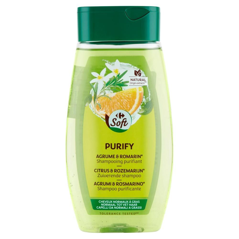 Carrefour Soft Szampon oczyszczający z wyciągiem z liści pomarańczy i rozmarynu 250 ml