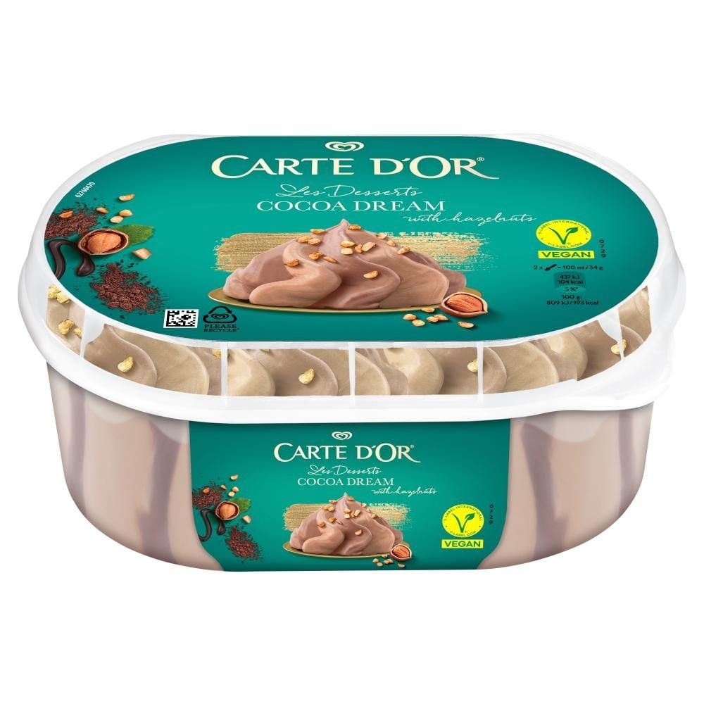 Carte D'Or Les Desserts Wegańskie lody kakaowe i o smaku orzechów laskowych 825 ml