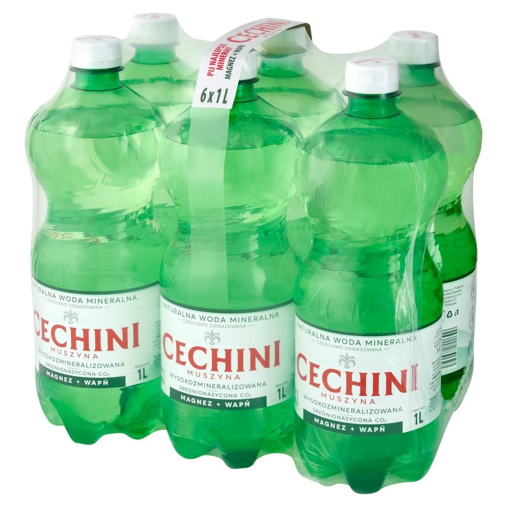 Cechini Muszyna Naturalna woda mineralna wysokozmineralizowana średnionasycona CO₂ 6 x 1 l
