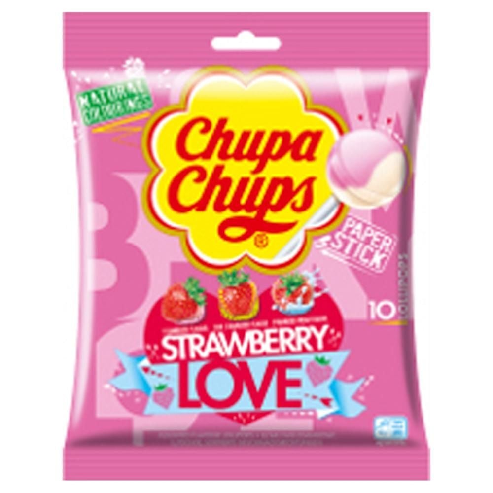 Chupa Chups Strawberry Love Lizaki wielosmakowe 120 g (10 sztuk)