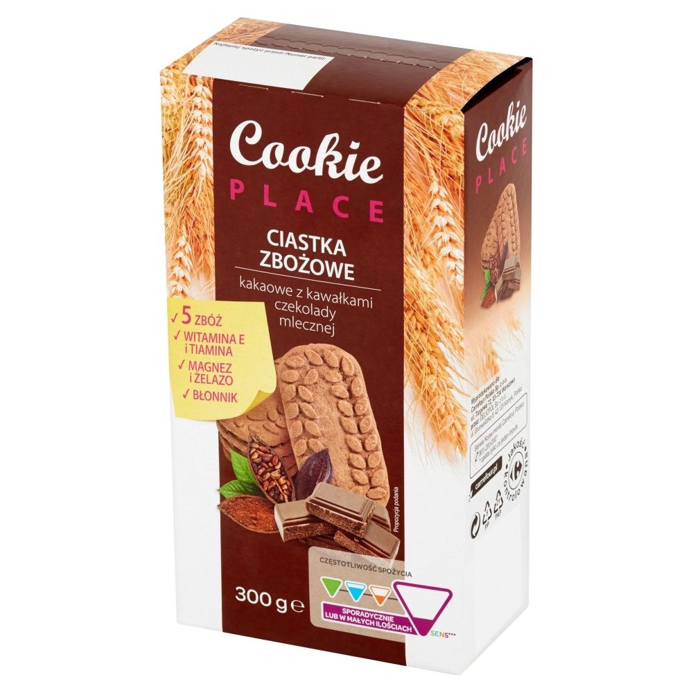 Cookie Place Ciastka zbożowe kakaowe z kawałkami czekolady mlecznej 300 g