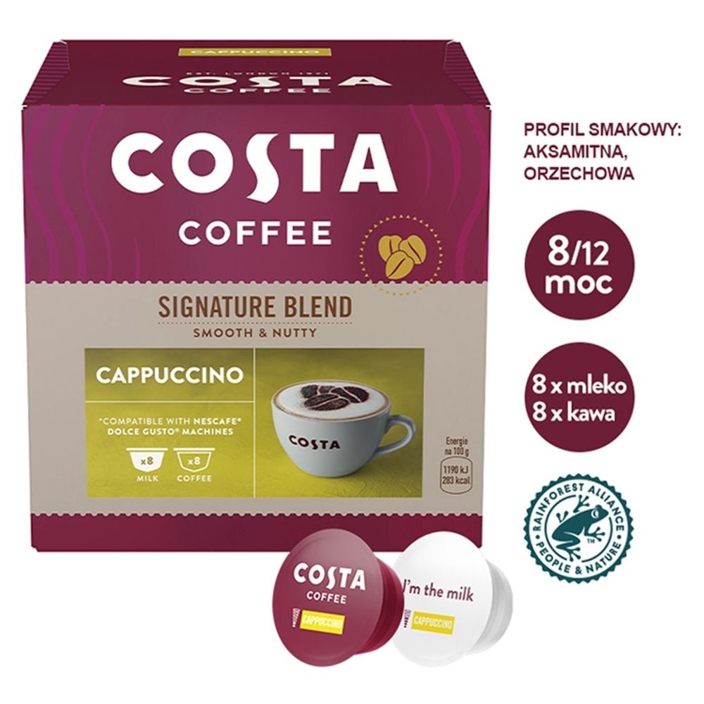 COSTA COFFEE Signature Blend Cappuccino Kawa w kapsułkach 146,4 g (8 x 7,6 g i 8 x 10,7 g)