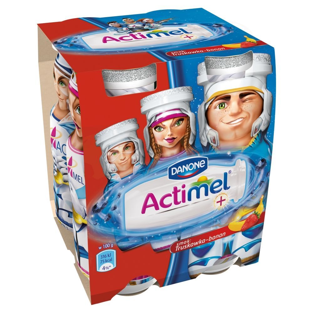 Danone Actimel Truskawka-Banan Napój mleczny 400 g (4 sztuki)