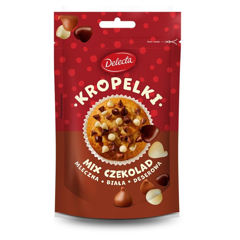 Delecta Kropelki mix czekolad mleczna biała deserowa 80 g