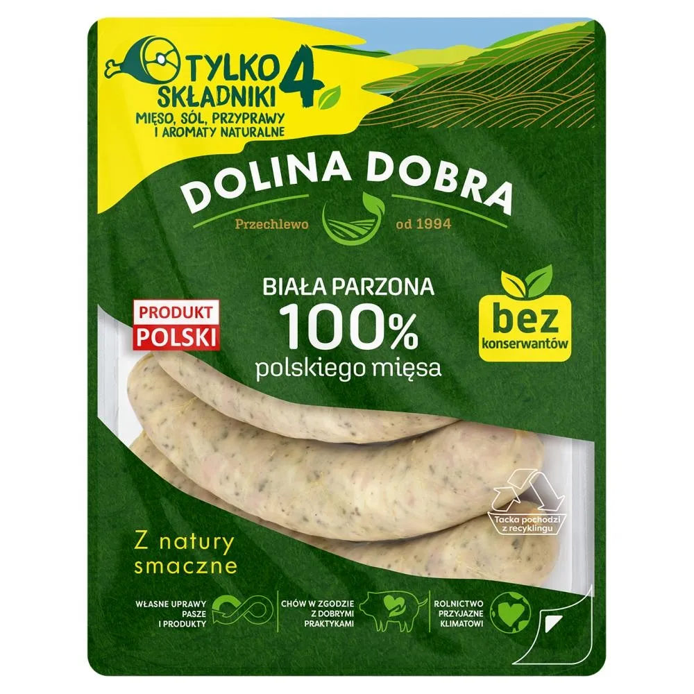 Dolina Dobra Kiełbasa biała parzona 100 % polskiego mięsa 375 g