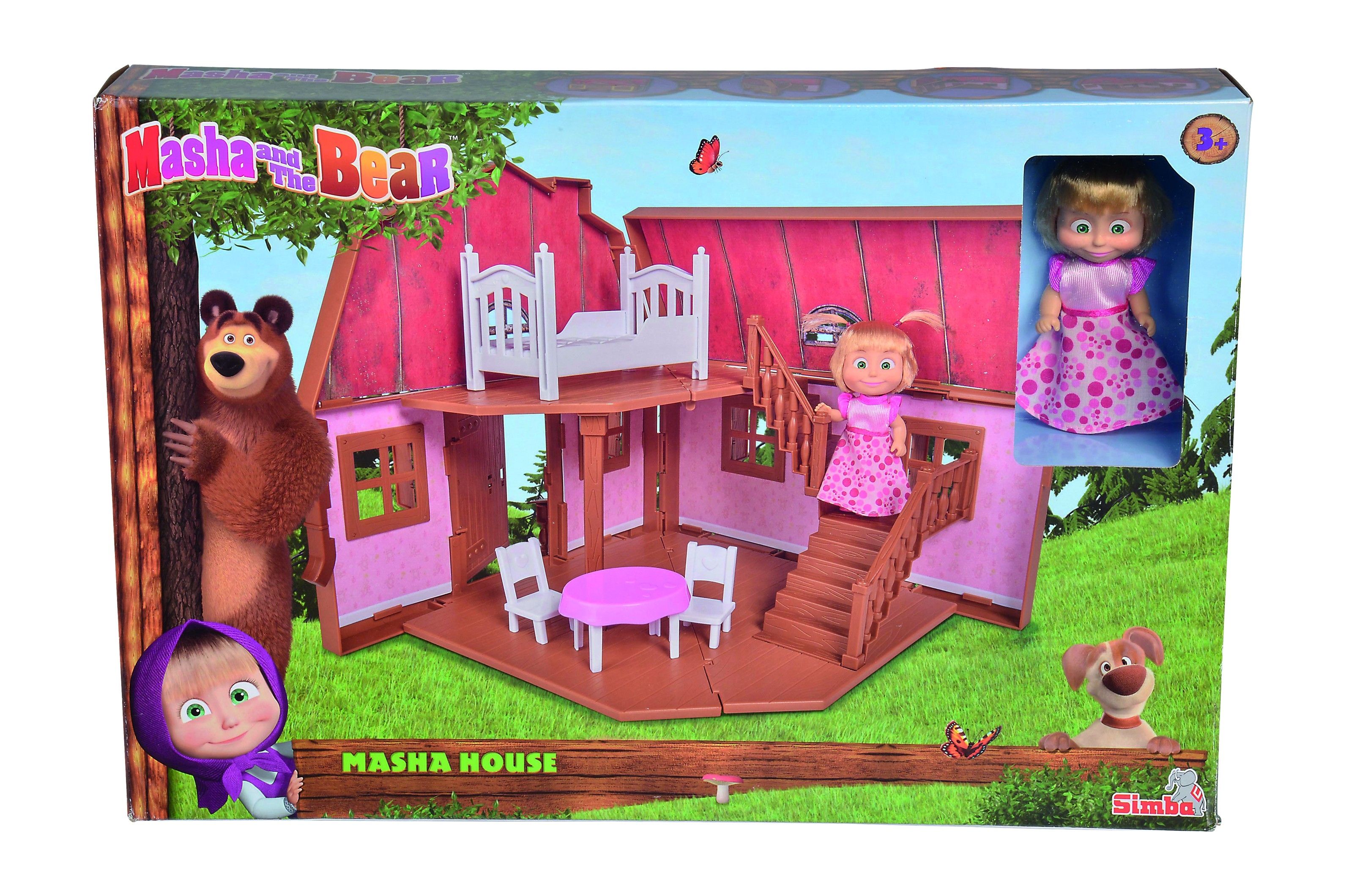 Domek SIMBA Masza i Niedźwiedź Dwupoziomowy dom Maszy z laleczką 12 cm