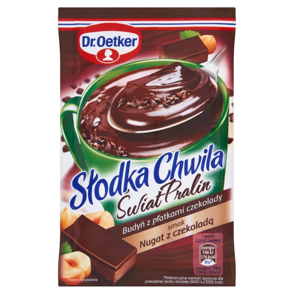 Dr. Oetker Słodka Chwila Świat Pralin Budyń z płatkami czekolady smak nugat z czekoladą 45 g