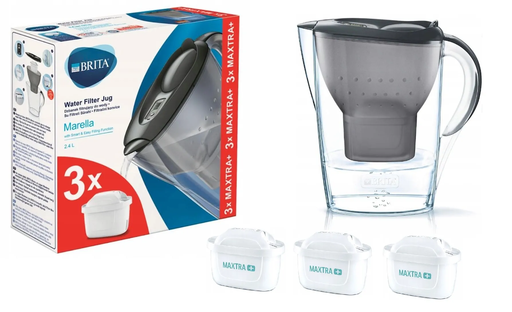 Zestaw Dzbanek do Wody BRITA Marella + 3 filtry Maxtra+ Pure Performance