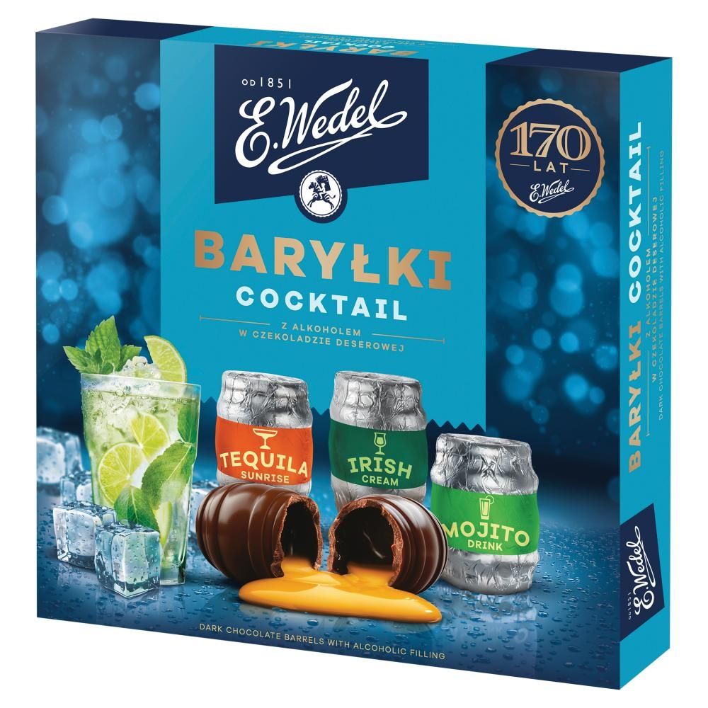E. Wedel Cocktail Baryłki z alkoholem w czekoladzie deserowej 200 g