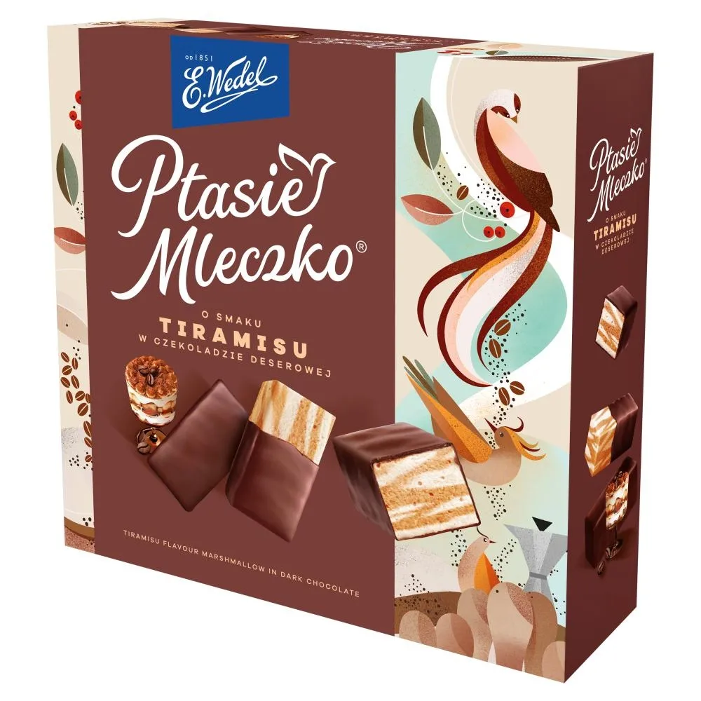 E. Wedel Ptasie mleczko o smaku tiramisu w czekoladzie deserowej 340 g