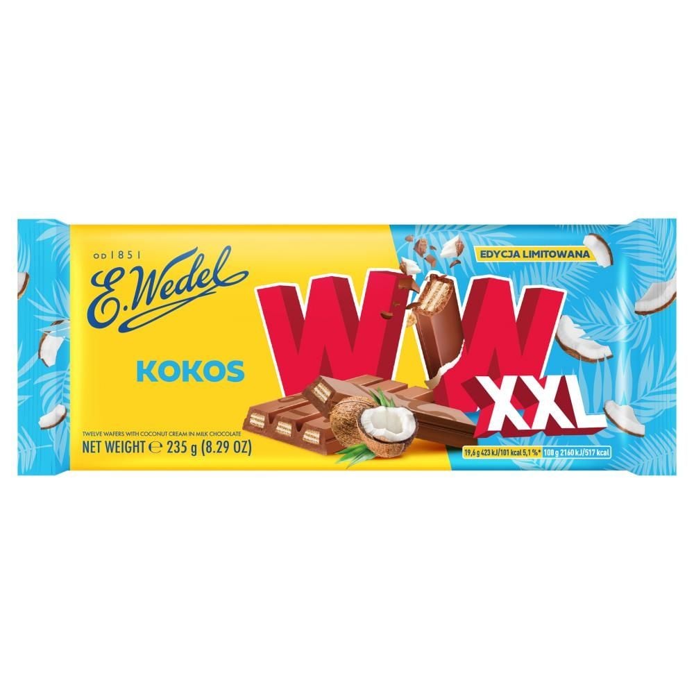 E. Wedel WW XXL Wafelki kokosowe & mleczna czekolada 235 g