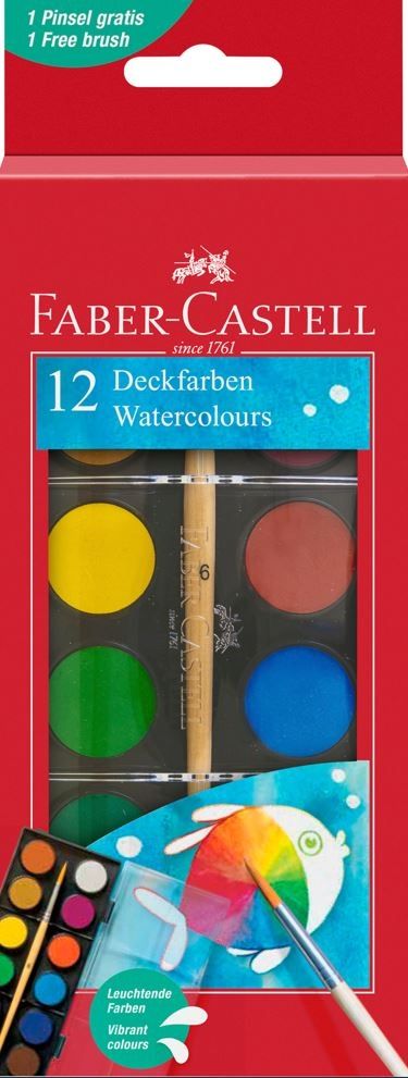 FABER-CASTELL Farby szkolne Kasetka mała 12 kolorów 24 mm 125017