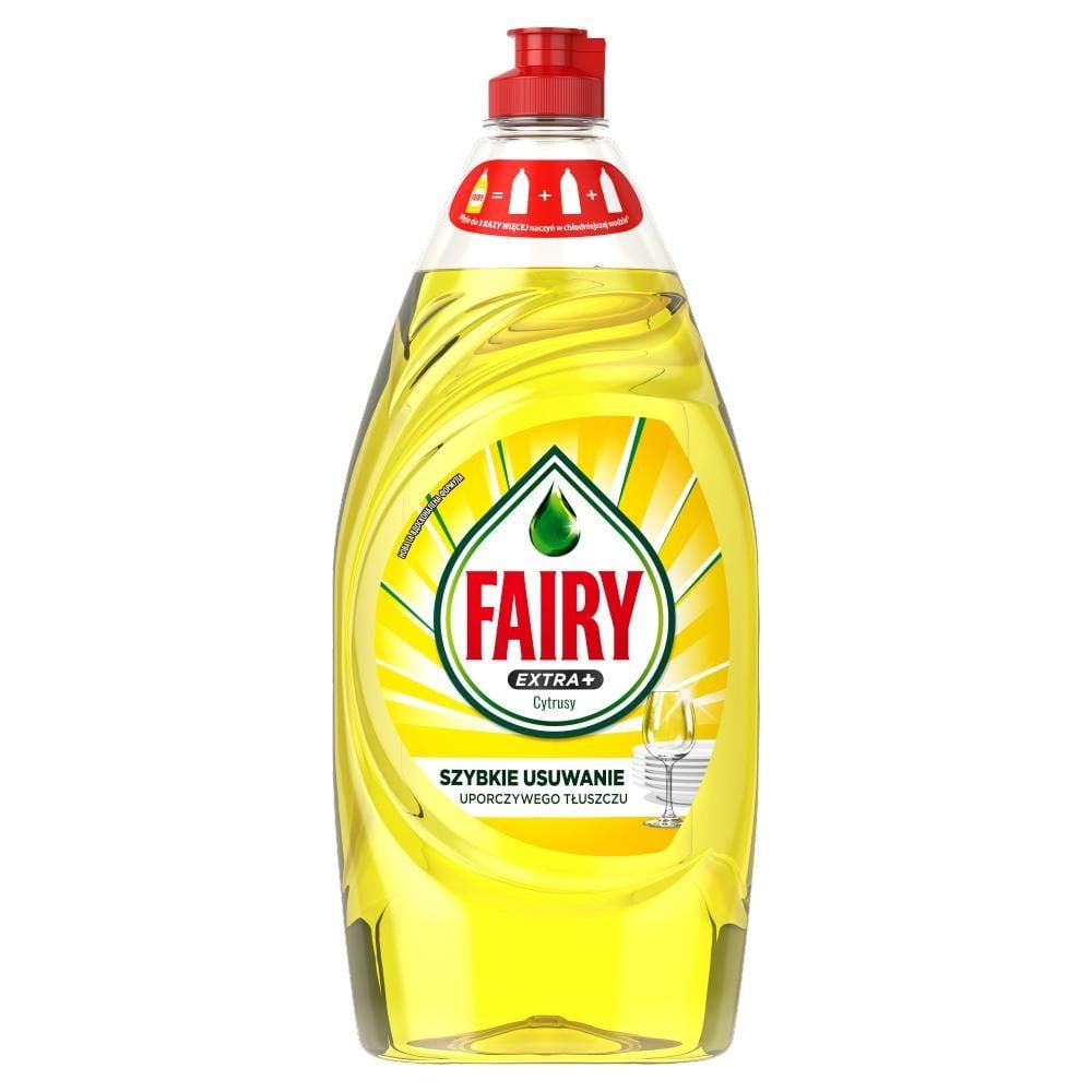Fairy Extra+Cytrusy Płyn do mycia naczyń. Szybkiego usuwania silnie przywierającego tłuszczu900ml