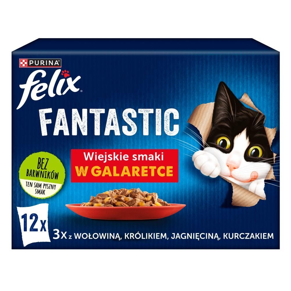 Felix Fantastic Karma dla kotów wiejskie smaki w galaretce 1,02 kg (12 x 85 g)