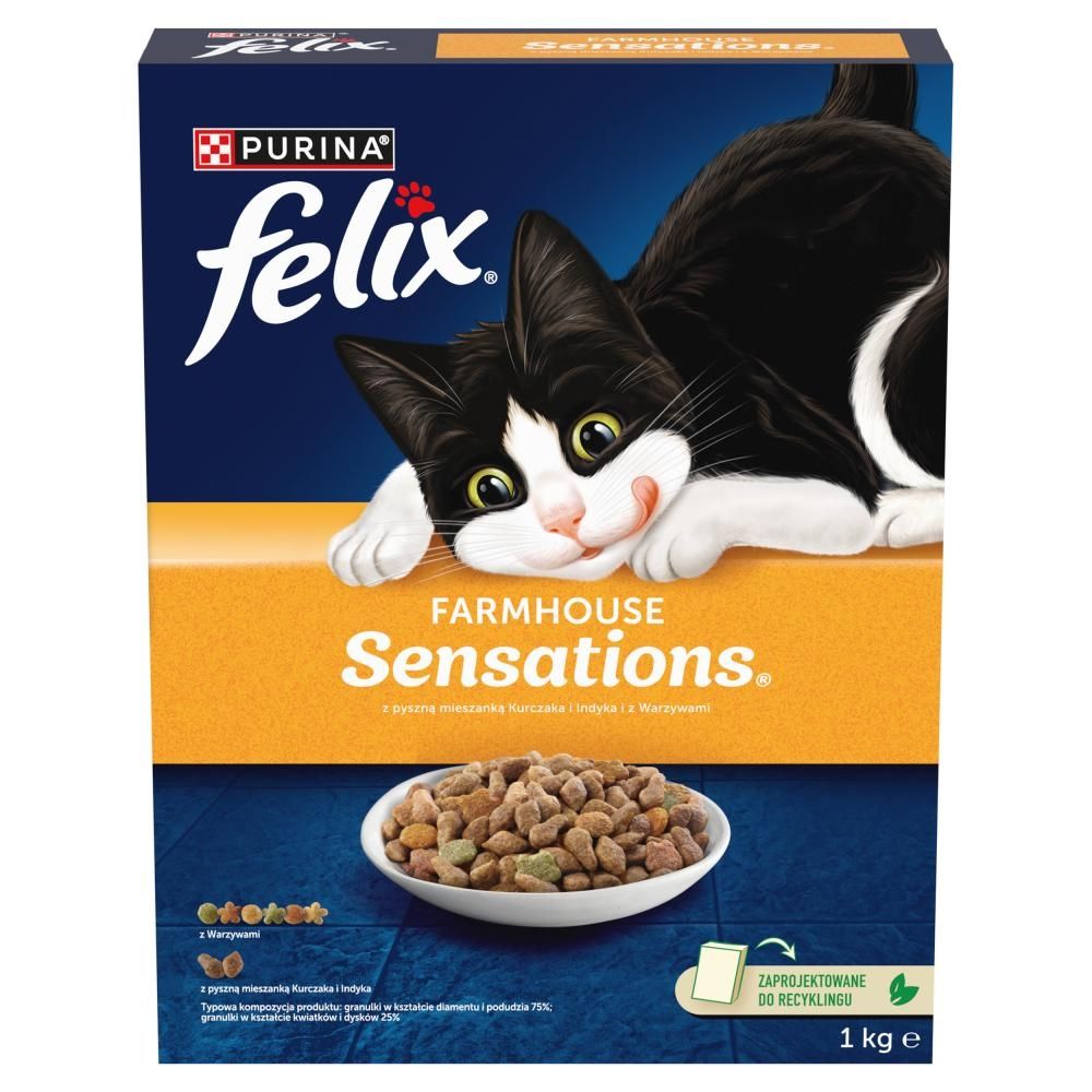 Felix Farmhouse Sensations Karma sucha dla kota z kurczakiem indykiem i warzywami 1 kg