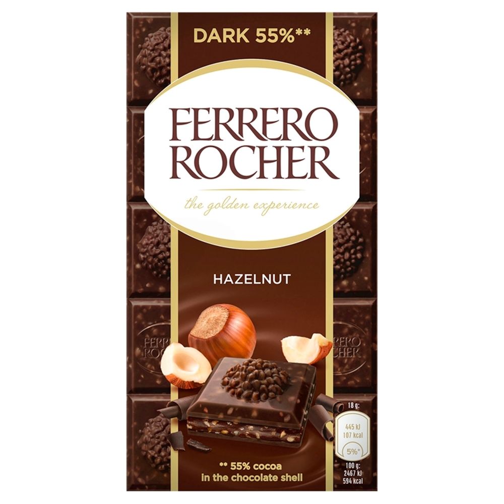 Ferrero Rocher Czekolada deserowa nadziewana z orzechowym nadzieniem i kawałkami orzechów 90 g