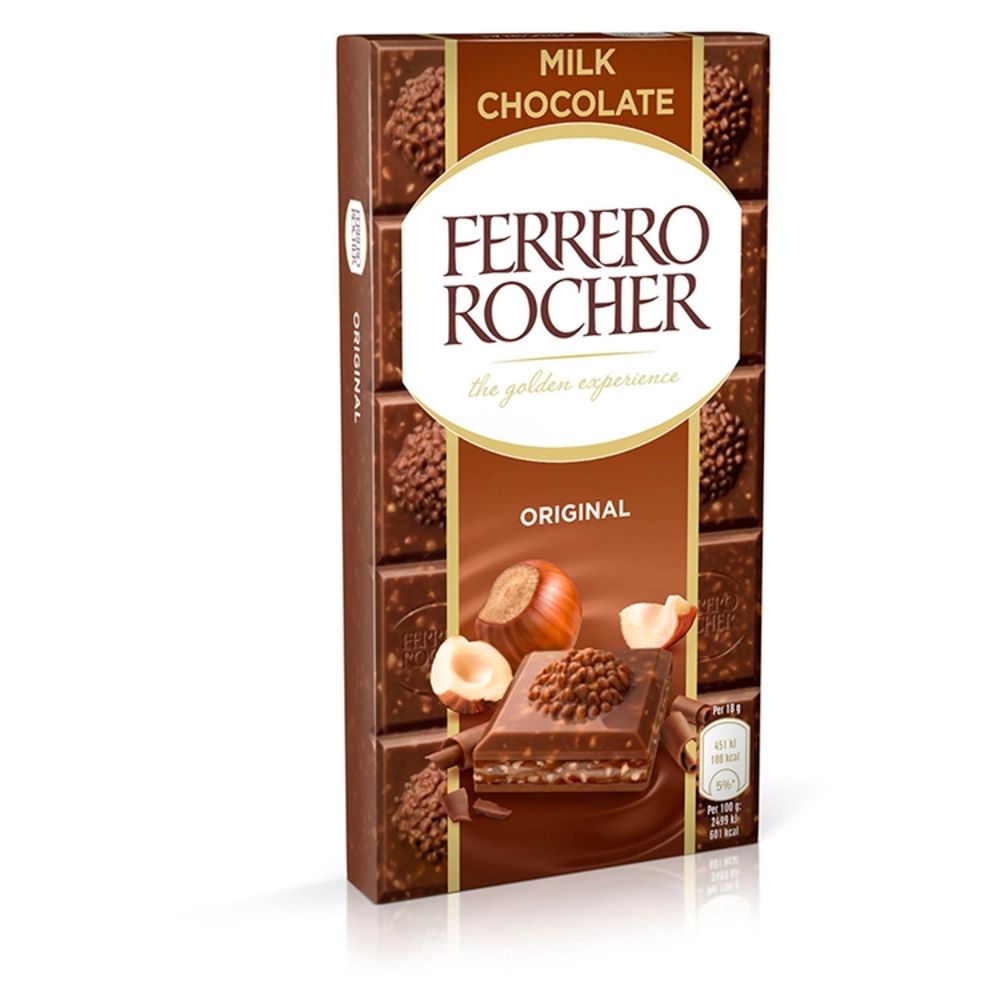 Ferrero Rocher Czekolada mleczna nadziewana z orzechowym nadzieniem i kawałkami orzechów 92 g