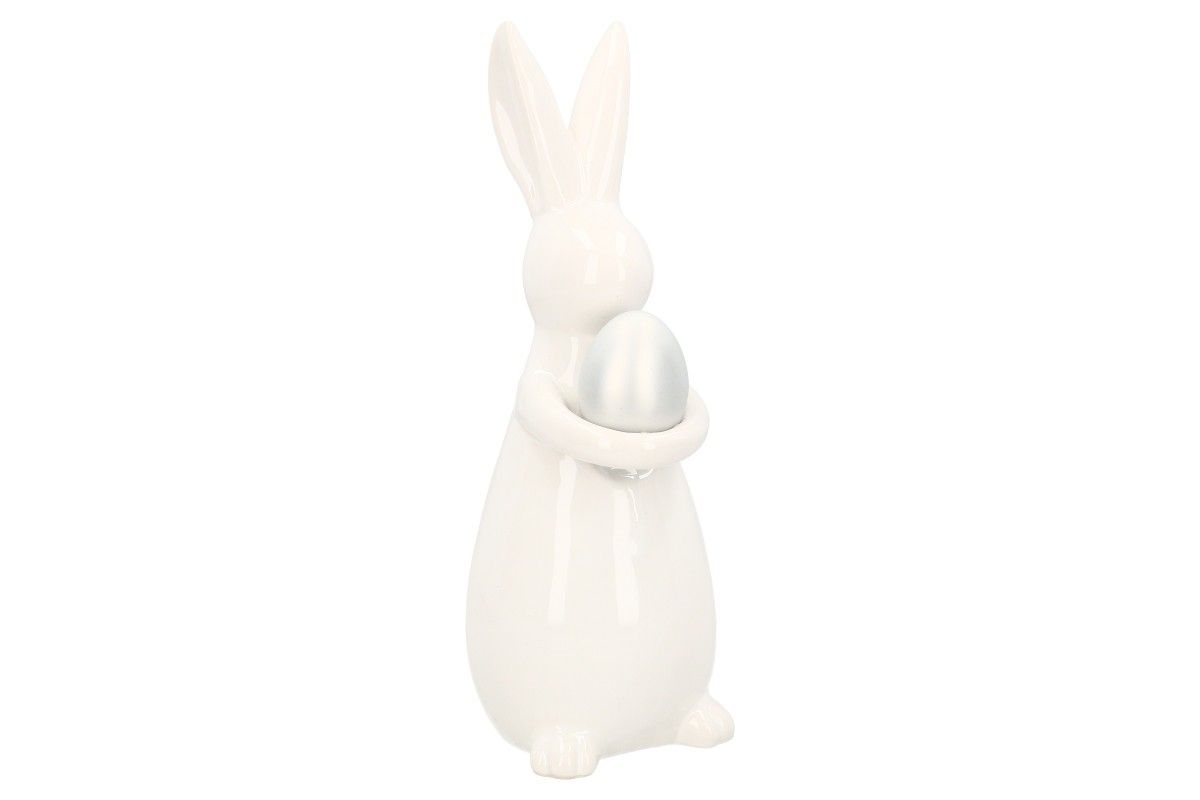 Figurka Ceramiczna Królik EM&EM Srebrno-Biały 21 cm