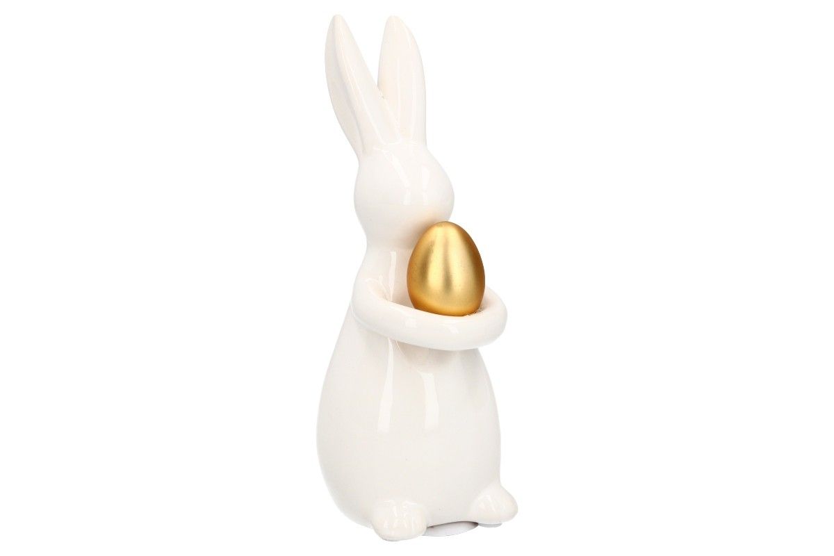 Figurka Ceramiczna Królik EM&EM Złoto-Biały 21 cm