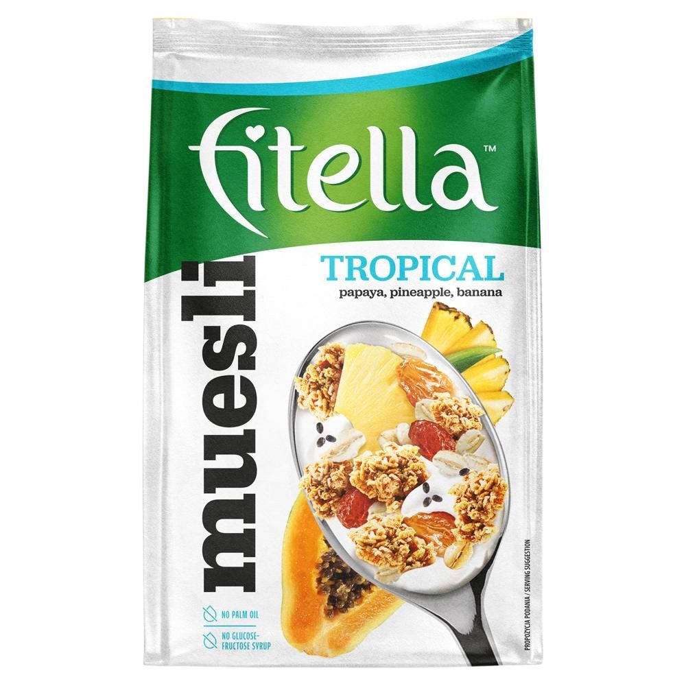 Fitella Musli chrupkie tropikalne z papają ananasem bananem i nasionami chia 300 g