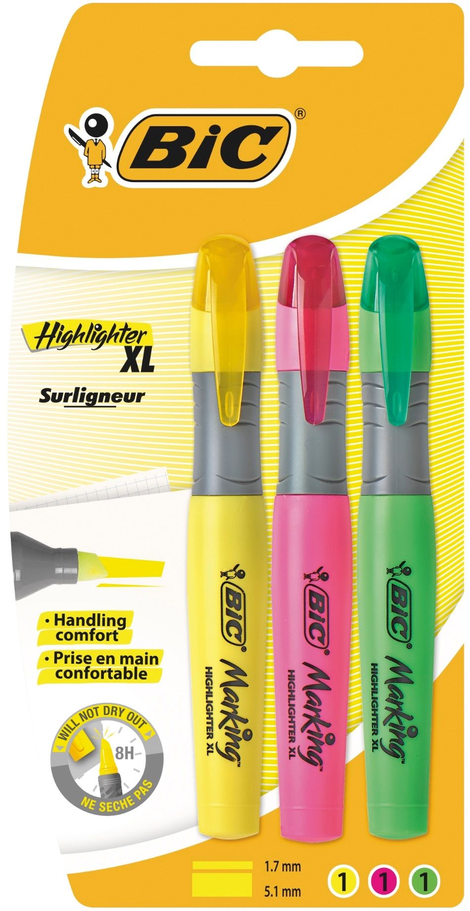 Flamaster do papieru BIC Zakreślacz brite liner XL blister 3 Żółty, Różowy, Zielony