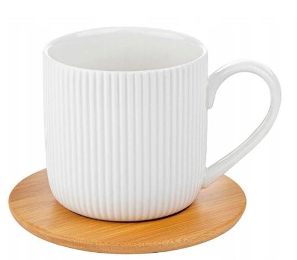 Florina Filiżanka ze spodkiem bambusowym Alisa 260 ml biała