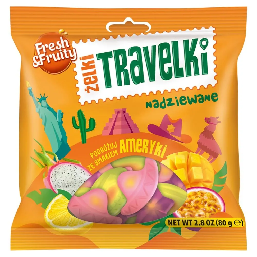 Fresh & Fruity Żelki travelki nadziewane smaki Ameryki 80 g