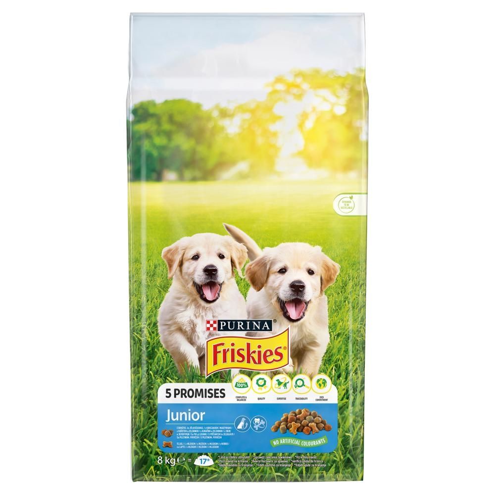 Friskies 5 Promises Junior Karma dla szczeniąt z kurczakiem i warzywami z mlekiem 8 kg