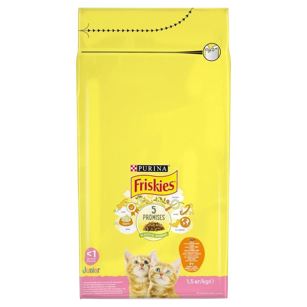 Friskies Junior Karma dla kotów z mieszanką kurczaka i indyka z mlekiem 1,5 kg