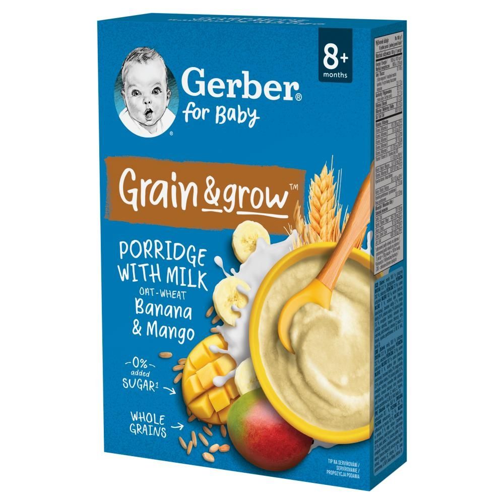 Gerber Grain & grow Kaszka owsiano-pszenna mleczna banan mango jabłko po 8 miesiącu 200 g