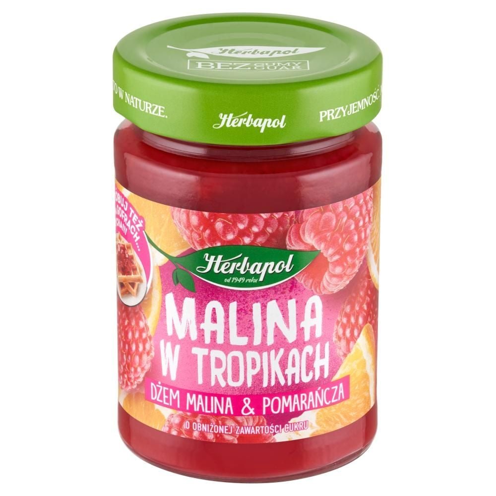 Herbapol Malina w tropikach Dżem malina & pomarańcza o obniżonej zawartości cukru 280 g