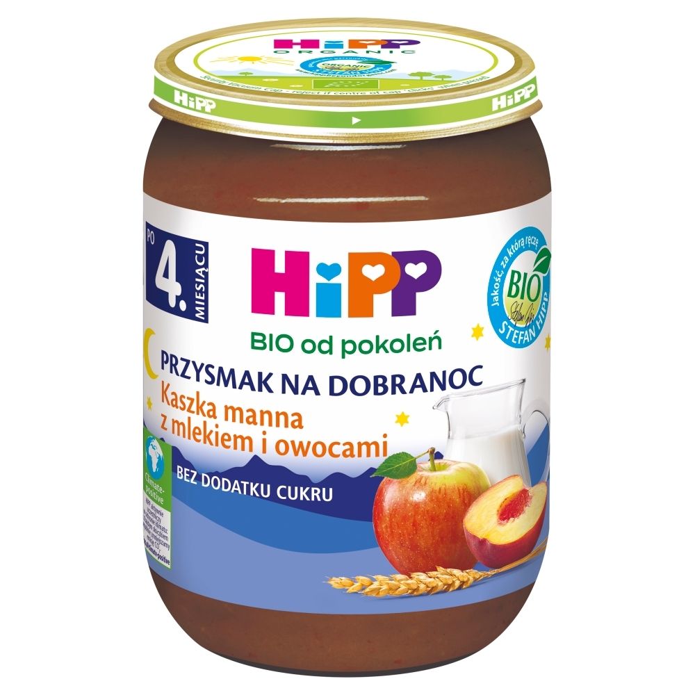 HiPP BIO Przysmak na Dobranoc Kaszka manna z mlekiem i owocami po 4. miesiącu 190 g