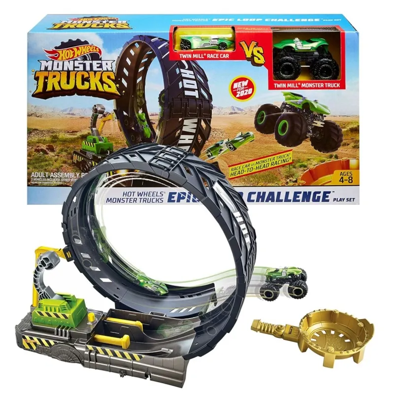 Hot Wheels Monster Trucks - Monster Pętla Zestaw + Pojazd Monster Trucks i Samochodzik Twin Mill GKY00