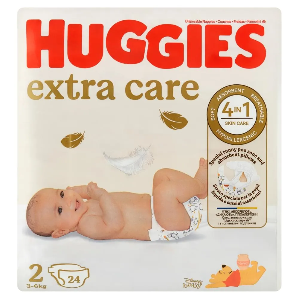Huggies Extra Care Pieluchy 2 3-6 kg 24 sztuki