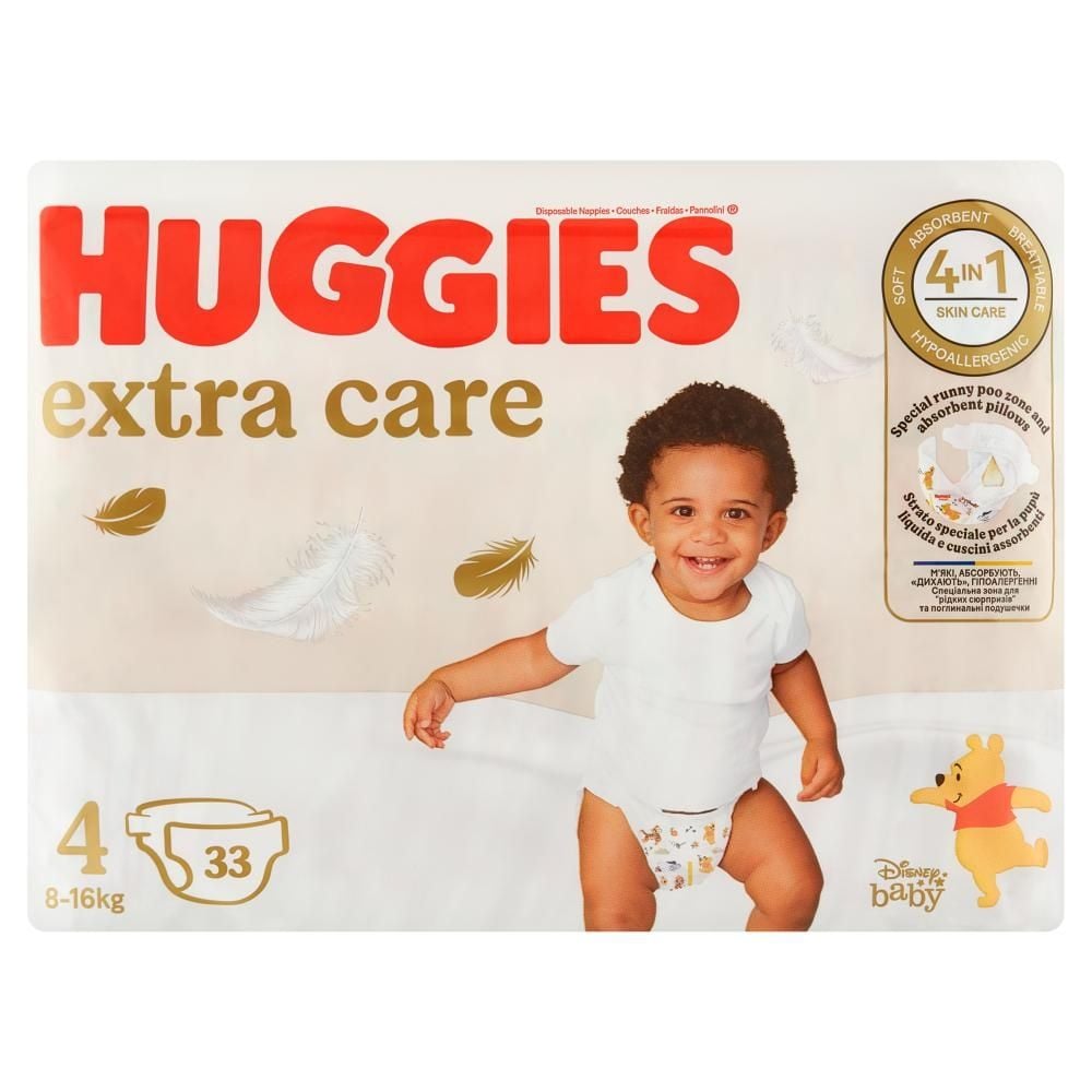 Huggies Extra Care Pieluchy 4 8-16 kg 33 sztuki