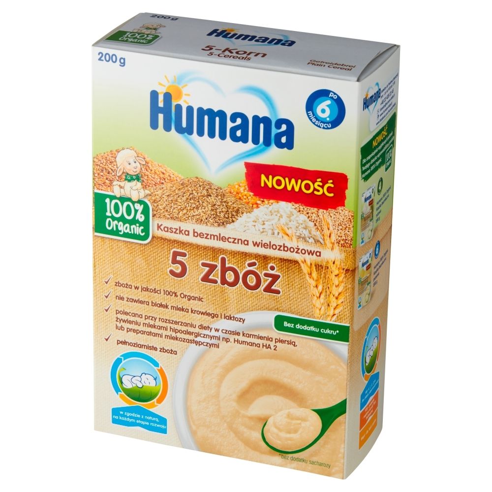 Humana 100% Organic Kaszka bezmleczna wielozbożowa 5 zbóż po 6. miesiącu 200 g