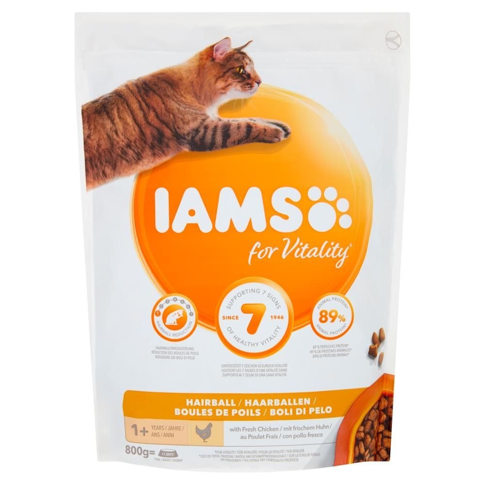 IAMS for Vitality Hairball Karma dla dorosłych i starszych kotów ze świeżym kurczakiem 800 g