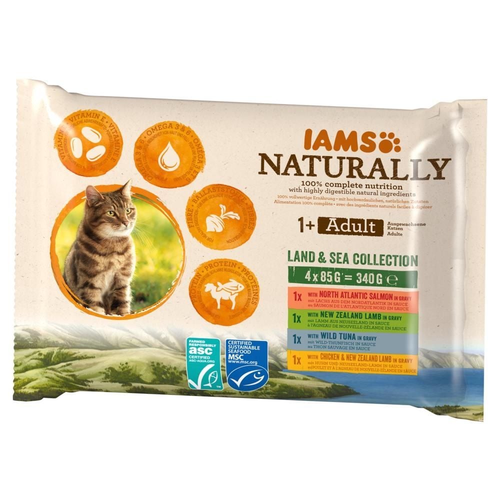 Iams Naturally Adult Land & Sea Collection Karma dla kotów 340 g (4 x 85 g)