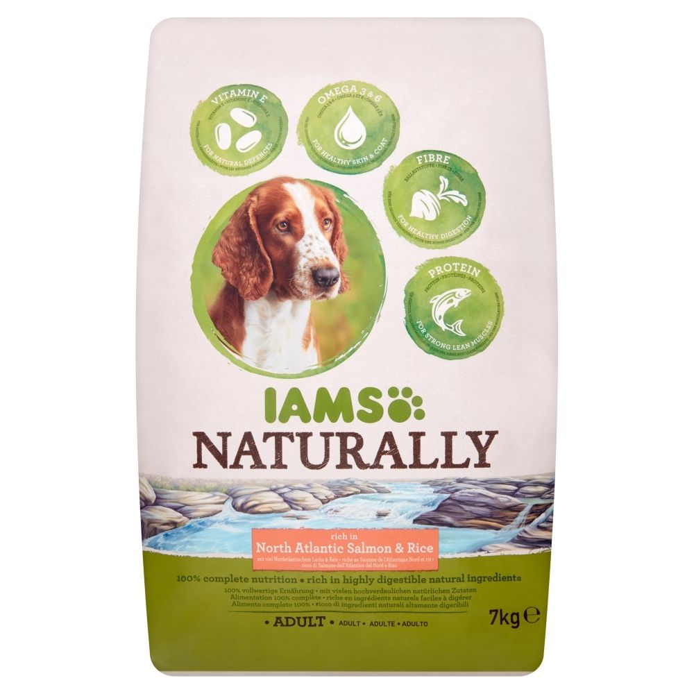 IAMS Naturally Bogaty w północnoatlantyckiego łososia i ryż Karma dla dorosłych psów 7 kg